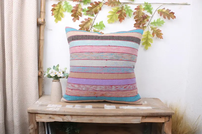 Kilim Cushion Sham, Southwestern Pillow Sham, Kilim Pillow Cover, Muted Pillow Cover, 20x20 Purple Pillow Cover, Pillow Cover, Boho Pillow - 1