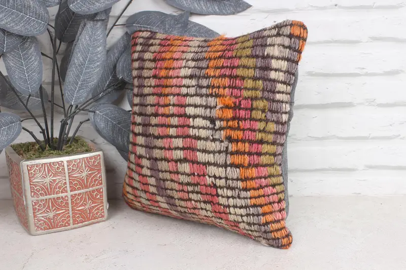 Pillow for Sofa, Boho Pillow Sham Cover, Pillow for Couch, Square Throw Pillow Case, 12x12 Orange Pillow, Cushion Cover - 3