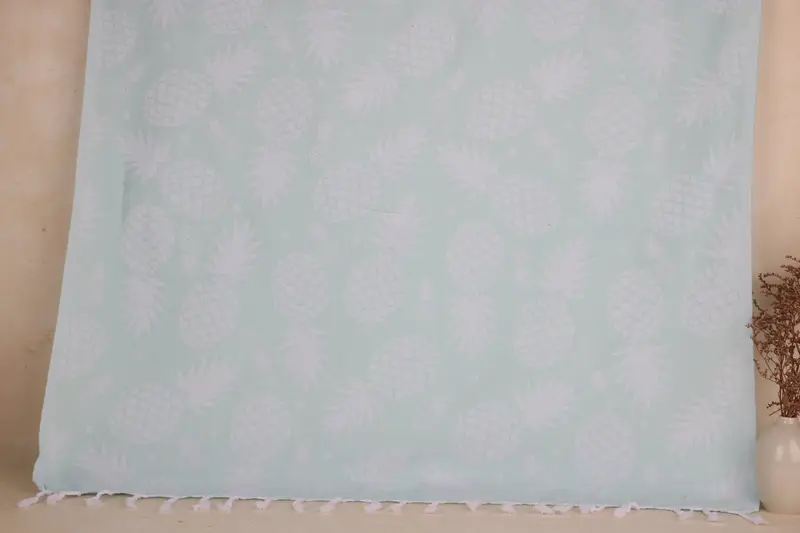 Monogrammed Beach Towel Turkish Cotton Mint Pineapple Pattern, 36x71 Inches