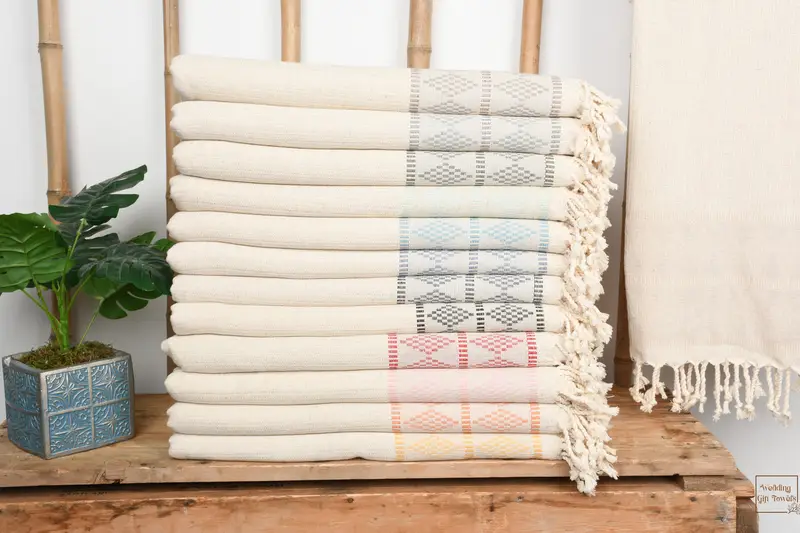 Personalized Turkish Towel Beach Beige Kilim Design, 70x36 Inches