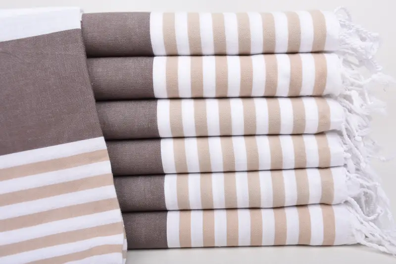 Bridesmaid Gift Turkish Towel, Beige-White Stripe, Organic Cotton, 70x40 Inches