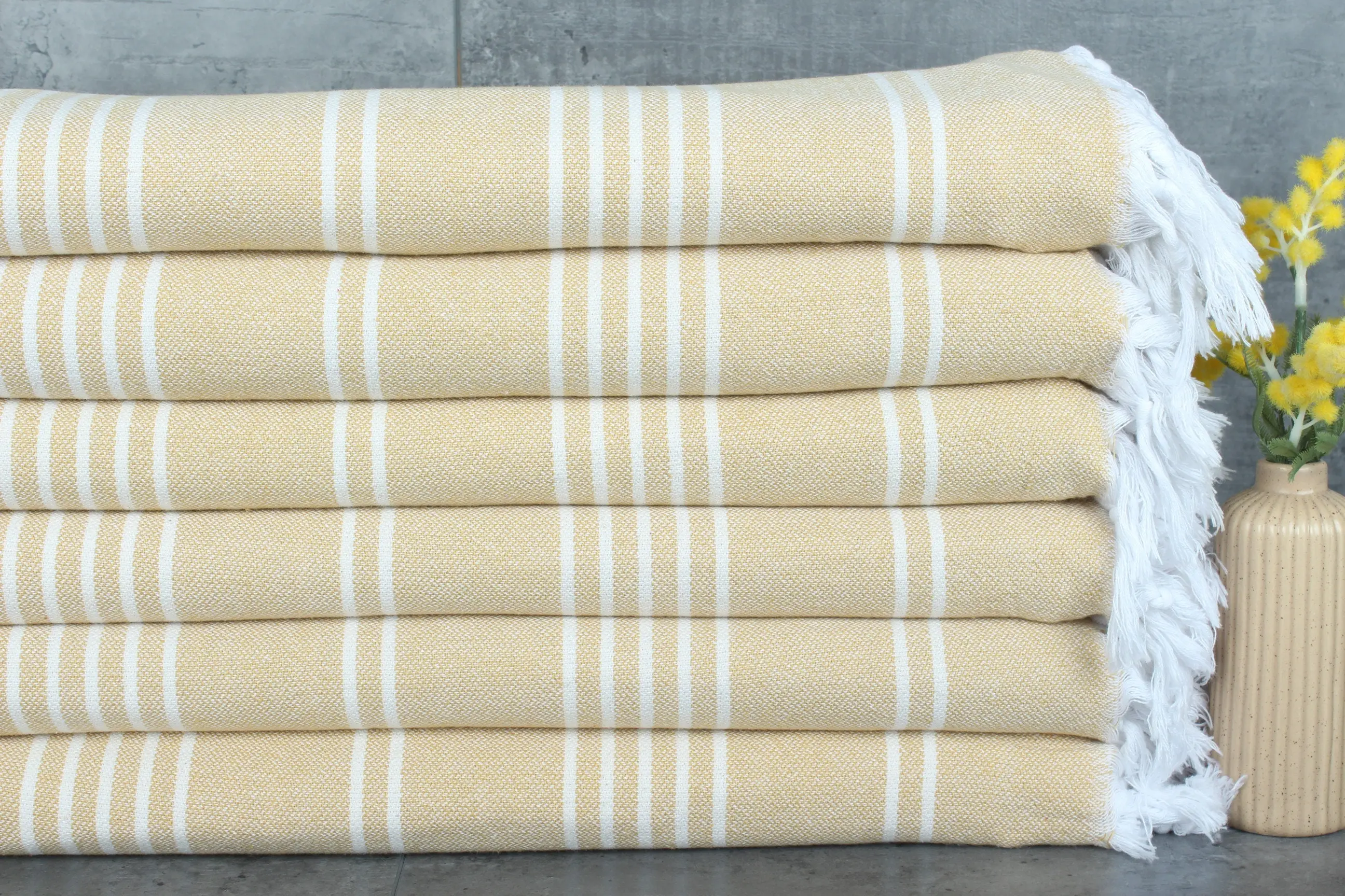 Bachelorette Mustard Cotton Throw Striped Blanket 71x95 Inches - 1