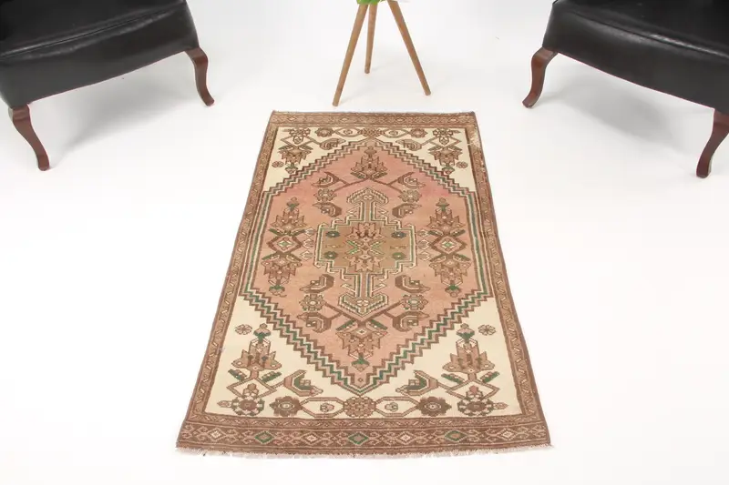 2.8x4.7 ft Turkish Small Rug, Vintage Brown Striped Rug - 1