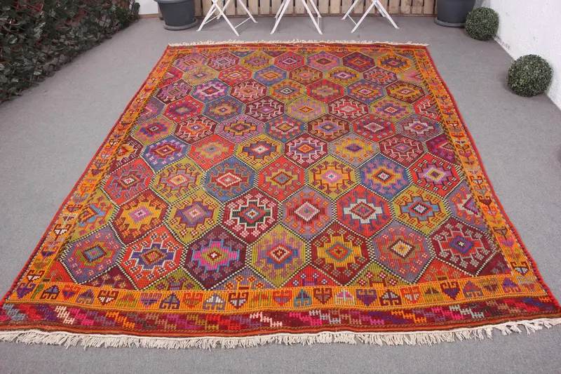 Handmade 7,1x9 ft Rug, Rainbow Moroccan Pattern