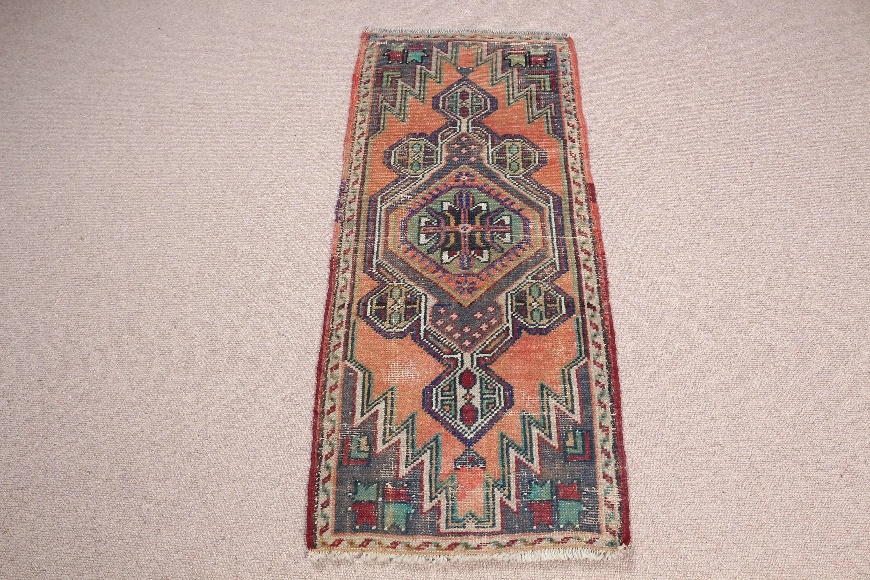 1.7x3.9 ft Vintage Rug, Turkish Rug, Red Patchwork Wool Rug - 1