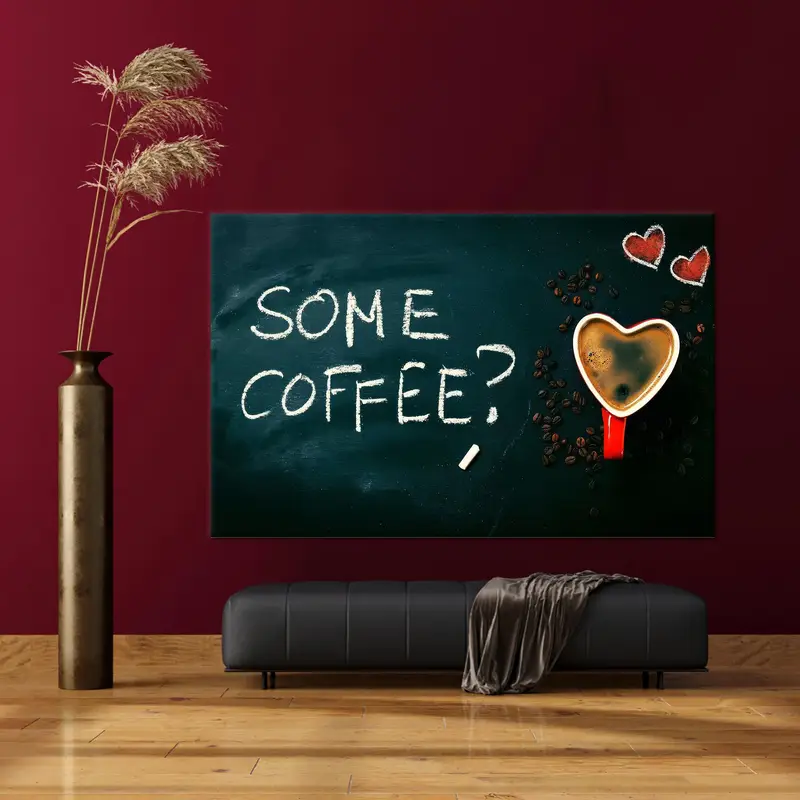 Impresión de lienzo de corazón de cafetería elegante - Decoración artística del hogar