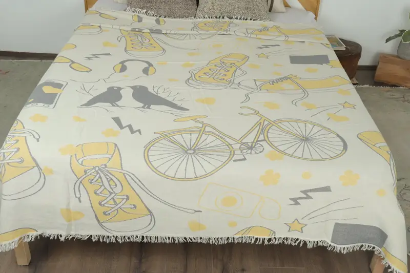 Throw Blanket, Wedding Favors, Gift For The Home, Organic Throw, 96x80 Cotton Bicycle Pattern Towel, Throw Blanket Couch, Organic Beach Blanket - 8