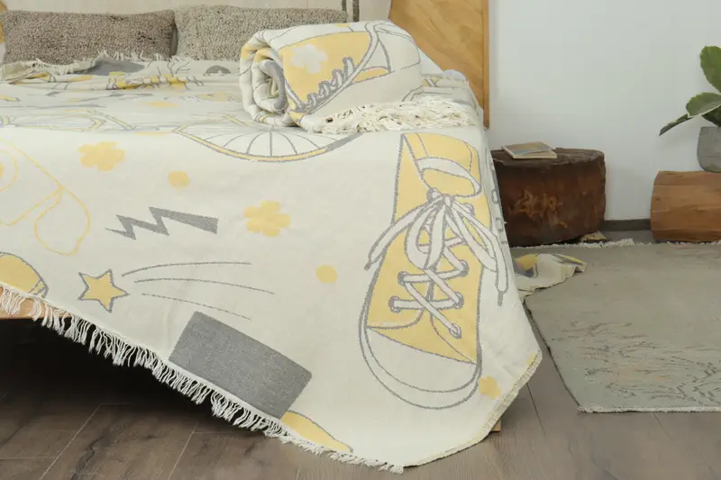 Throw Blanket, Wedding Favors, Gift For The Home, Organic Throw, 96x80 Cotton Bicycle Pattern Towel, Throw Blanket Couch, Organic Beach Blanket - 7