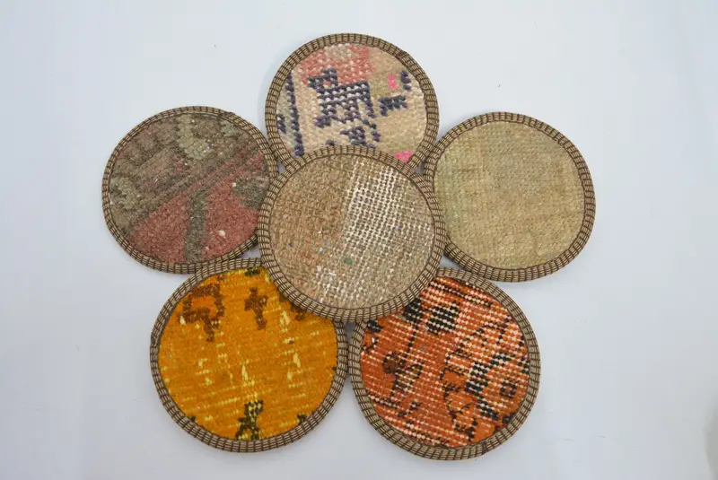 Bohemian Round Coasters, Non-Slip Orange and Brown Coasters