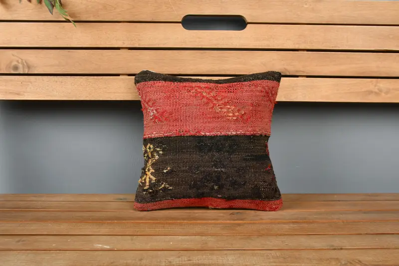 Boho Pillow Sham Cover, Cushion Case, 12x12 Brown Pillow Sham, Yoga Cushion Case, Vintage Pillow, Gift Pillow, Anatolian Pillow - 6
