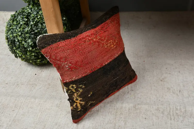 Boho Pillow Sham Cover, Cushion Case, 12x12 Brown Pillow Sham, Yoga Cushion Case, Vintage Pillow, Gift Pillow, Anatolian Pillow - 7