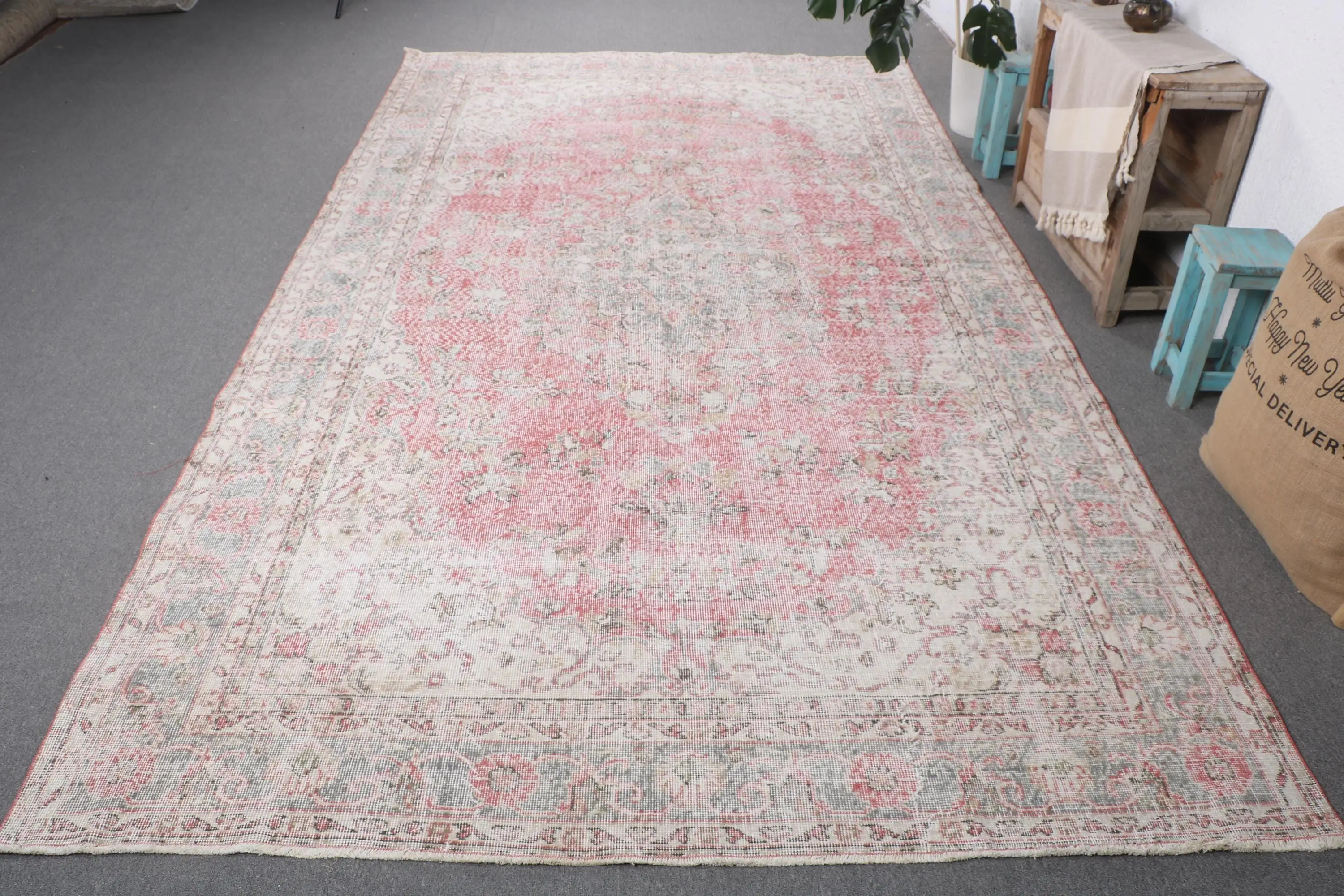 6,46x12 ft türkischer Vintage-Teppich, Oversize-Teppich, roter Wollteppich - 1