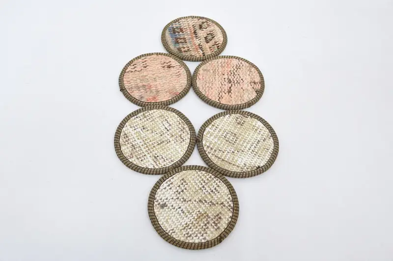 Bohemian Round Coaster Set, Beige and Green Coasters