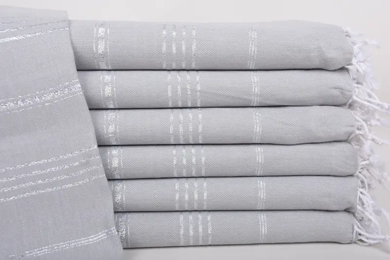 Turkish Beach Towel Light Gray-Flush Gray Stripes, Organic Cotton, 70x40 Inches