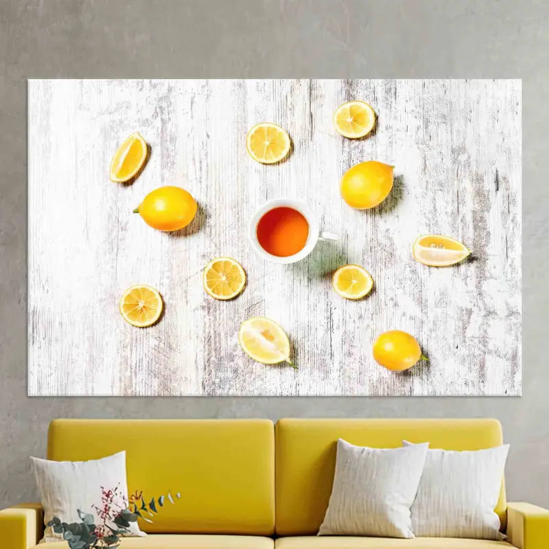 Trendy Yellow Lemon Pattern Printed Canvas for Elegant Kitchen Decor