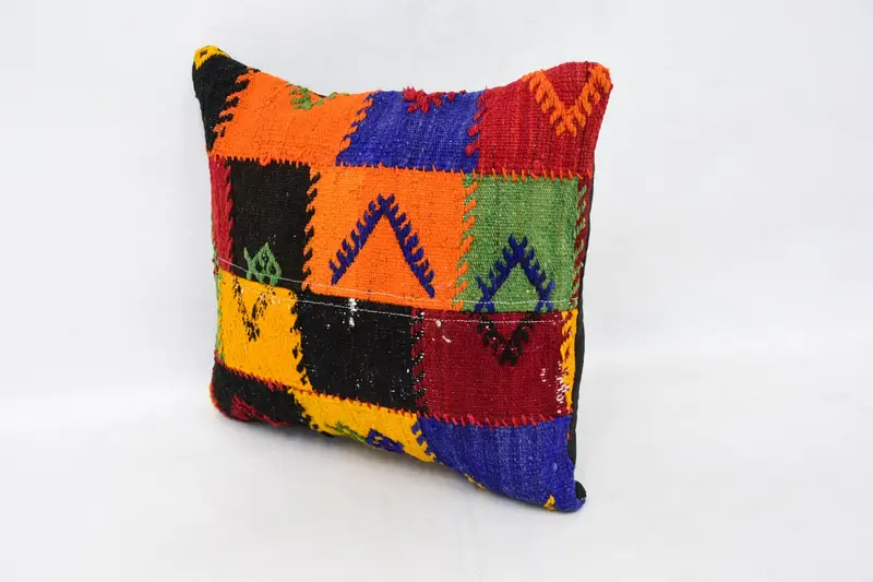 16x16 Orange Cushion Cover, Neutral Throw Cushion Case, Cotton Pillow, Handmade Kilim Cushion, Kilim Pillow, Cushion Case, Gift Pillow - 4
