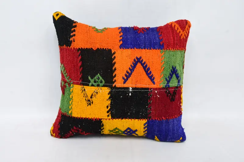 16x16 Orange Cushion Cover, Neutral Throw Cushion Case, Cotton Pillow, Handmade Kilim Cushion, Kilim Pillow, Cushion Case, Gift Pillow - 1