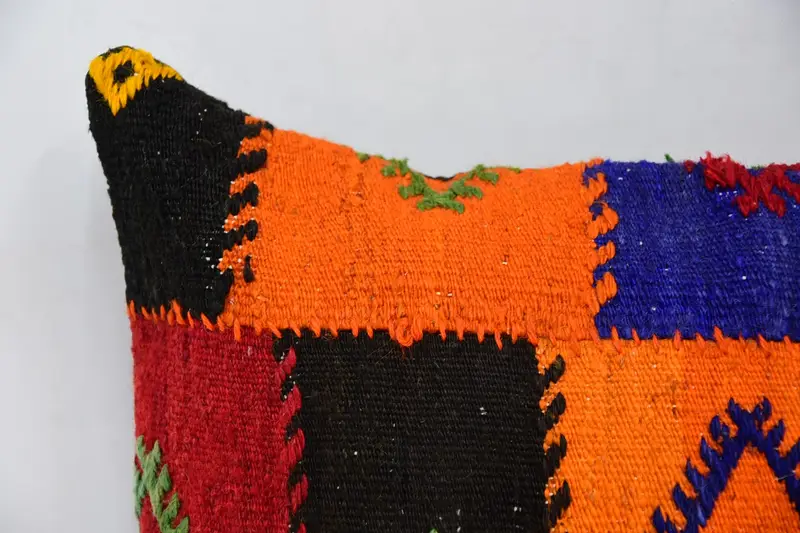 16x16 Orange Cushion Cover, Neutral Throw Cushion Case, Cotton Pillow, Handmade Kilim Cushion, Kilim Pillow, Cushion Case, Gift Pillow - 2