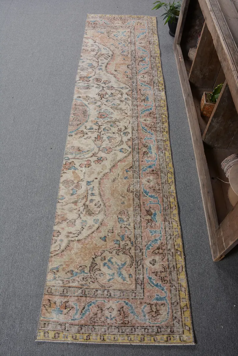 Elegant Orange & Beige Rug, 2,1x8,7 ft Persian Pattern