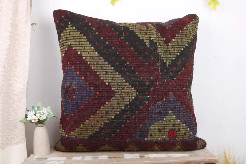 Vintage Kilim Throw Pillow, Cushion Case, Living Room Throw Cushion, Pillow for Couch, Ethnical Kilim Rug Pillow, 28x28 Red Cushion Case - 2