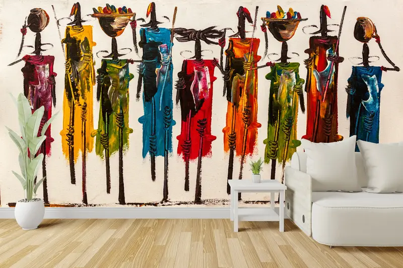 Oil Painting Print, 3d Wall Paper, Custom Wall Paper, Paper Wall Art, African Mural, Abstract Wall Art, Ethnic Wall Print, - 2