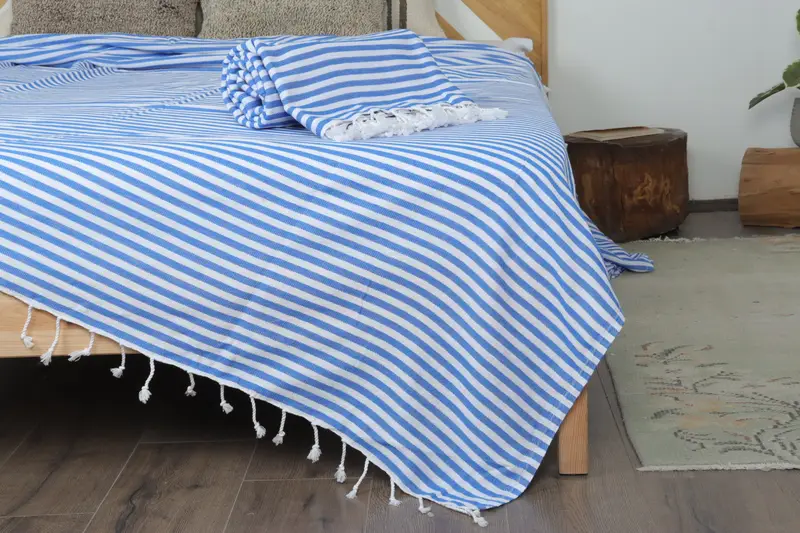 Turkish Cotton Throw Blanket, Wedding Favors, Bridal Shower Gift, Tablecloth, 104x76 Cotton Striped Towel, Turkish Throw Blanket, Employee Gifts - 1