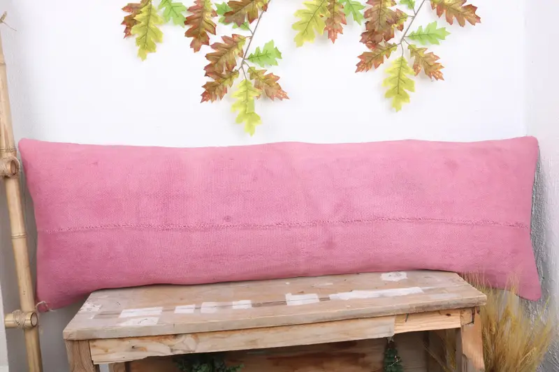 Decorative Throw Pillow Cover, Interior Designer Pillow, Throw Kilim Pillow, Pillow Case, Pillow for Sofa, Oriental Cushion, 16x48 Pink Pillow Sham - 2