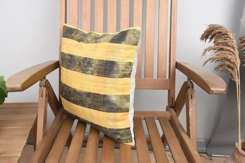 Patio Pillow Cover, Kilim Cushion Sham, 16x16 Yellow Pillow Case, Turkish Pillow, Living Room Throw Pillow, Home Decor Pillow, Pillow Case - 3