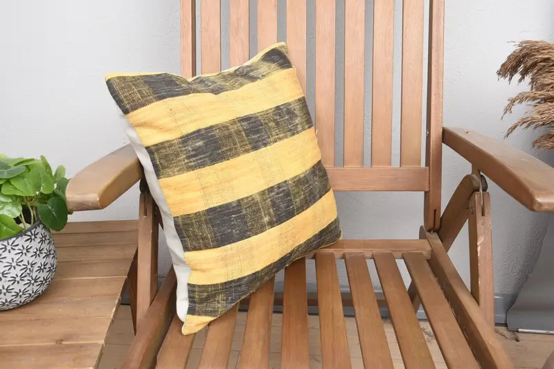 Patio Pillow Cover, Kilim Cushion Sham, 16x16 Yellow Pillow Case, Turkish Pillow, Living Room Throw Pillow, Home Decor Pillow, Pillow Case - 2