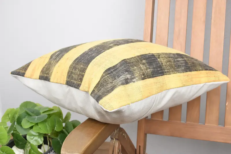 Patio Pillow Cover, Kilim Cushion Sham, 16x16 Yellow Pillow Case, Turkish Pillow, Living Room Throw Pillow, Home Decor Pillow, Pillow Case - 6