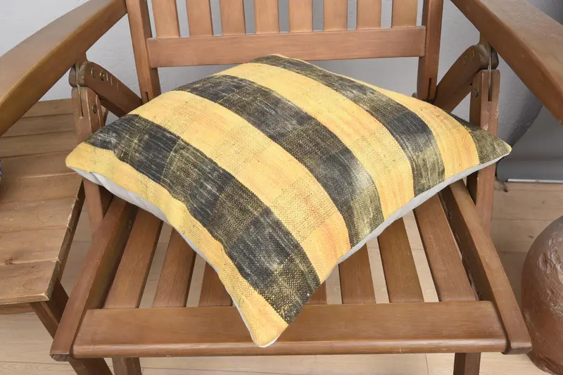 Patio Pillow Cover, Kilim Cushion Sham, 16x16 Yellow Pillow Case, Turkish Pillow, Living Room Throw Pillow, Home Decor Pillow, Pillow Case - 4