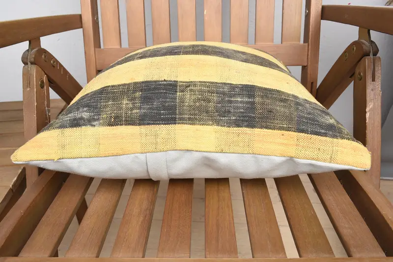 Patio Pillow Cover, Kilim Cushion Sham, 16x16 Yellow Pillow Case, Turkish Pillow, Living Room Throw Pillow, Home Decor Pillow, Pillow Case - 5