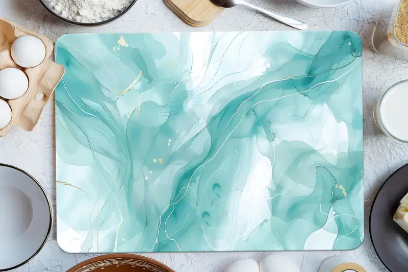 大理石の水彩ガラスまな板、白いマーブリングデザイン