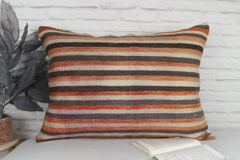 Interior Designer Pillow, 20x28 Orange Pillow Sham, Handmade Kilim Cushion, Christmas Pillow, Throw Kilim Pillow, Nomadic Pillow Cover, Pillow Sham - 2