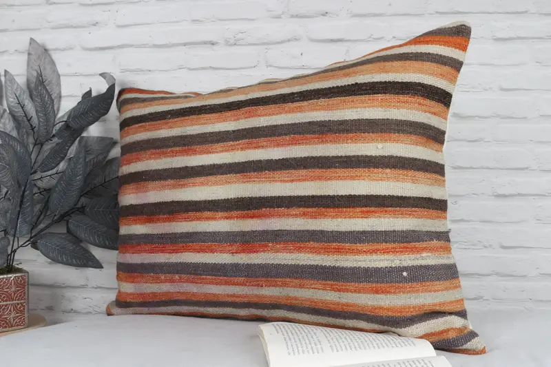 Interior Designer Pillow, 20x28 Orange Pillow Sham, Handmade Kilim Cushion, Christmas Pillow, Throw Kilim Pillow, Nomadic Pillow Cover, Pillow Sham - 4