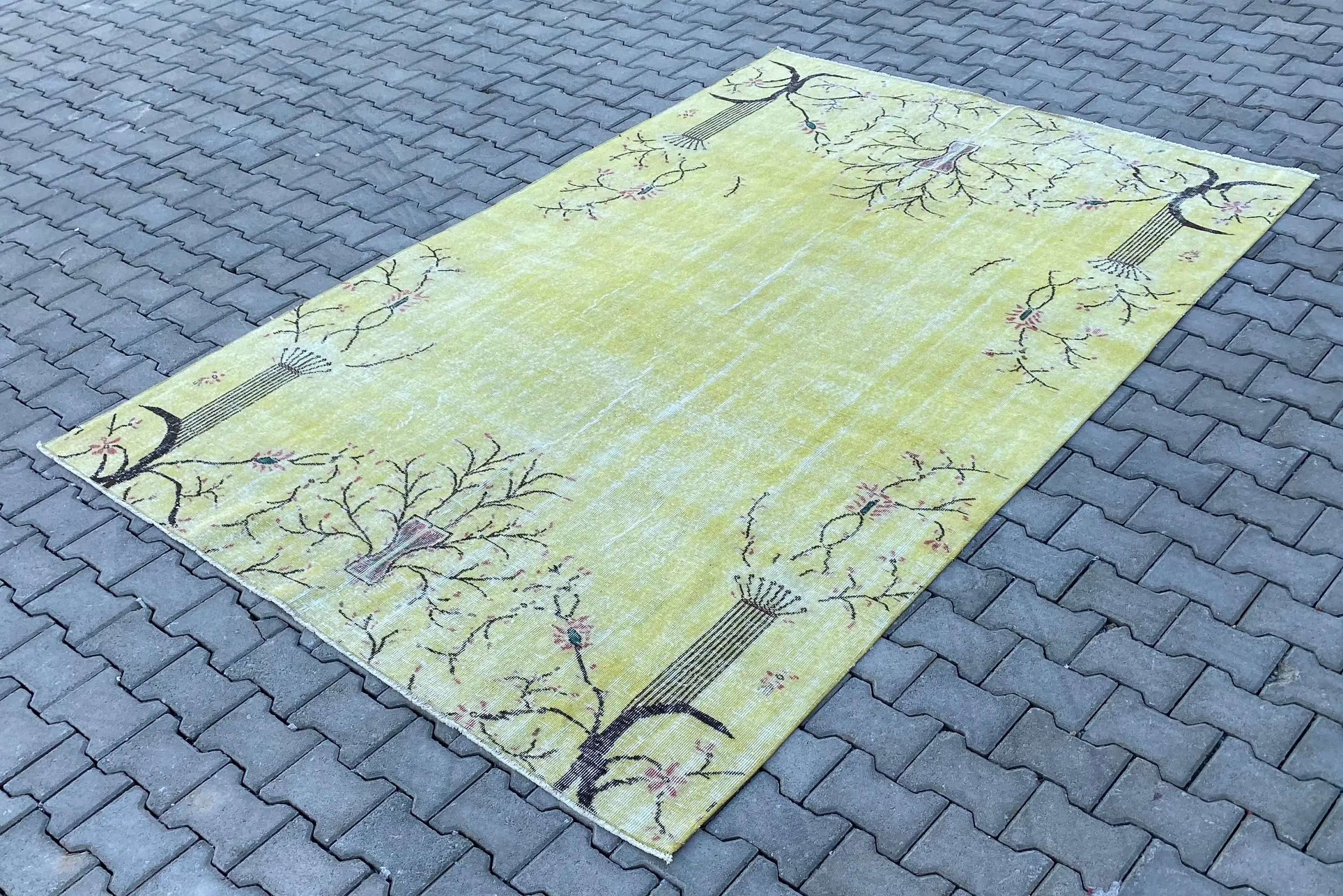 Halı, 6.4x9.5 ft Türk Halısı, Sarı Çiçekli Halı Yün - 1