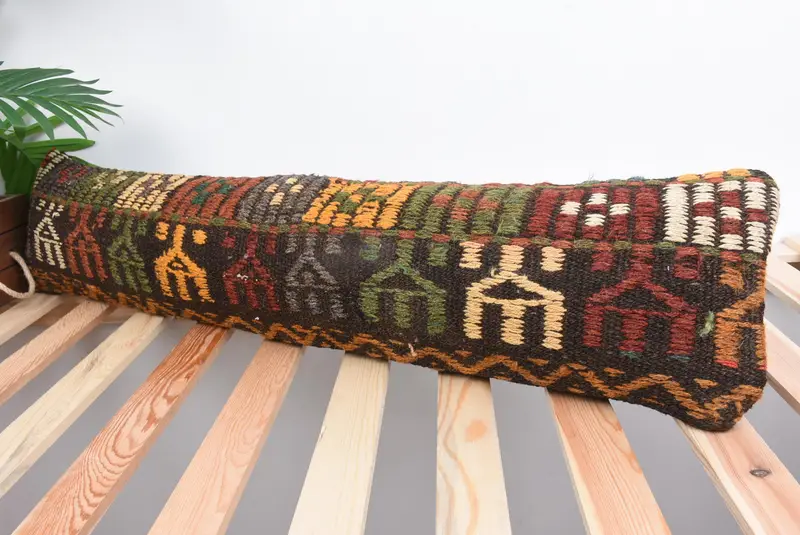 Boho Pillow Sham Cover, Pillow, Turkish Kilim Pillow, Antique Pillows, Pattern Throw Cushion, Authentic Pillow, 8x36 Green Pillow - 5