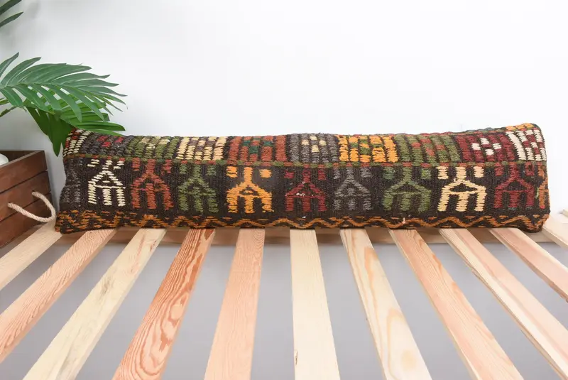 Boho Pillow Sham Cover, Pillow, Turkish Kilim Pillow, Antique Pillows, Pattern Throw Cushion, Authentic Pillow, 8x36 Green Pillow - 1
