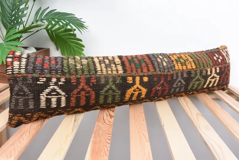 Boho Pillow Sham Cover, Pillow, Turkish Kilim Pillow, Antique Pillows, Pattern Throw Cushion, Authentic Pillow, 8x36 Green Pillow - 4