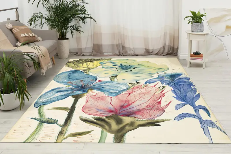 Modern Baskılı Halı: Salvador Dali'den Esinlenen Soyut Çiçek Tasarımı