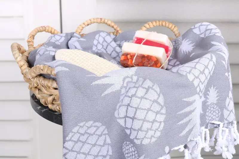 Turkish hand towel, Personalized Gift For Him, Quick-dry towel, Luxury towel, 70x36 Cotton Pineapple Design Towel, Turkish beach towel with fringe - 3