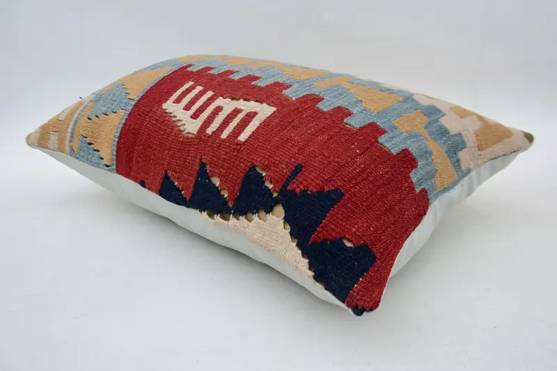 Antique Pillows, Vintage Kilim Throw Pillow, Office Chair Cushion, Handwoven Pillow Cover, 16x24 Blue Pillow, Kilim Cushion Sham, Cushion Cover - 6