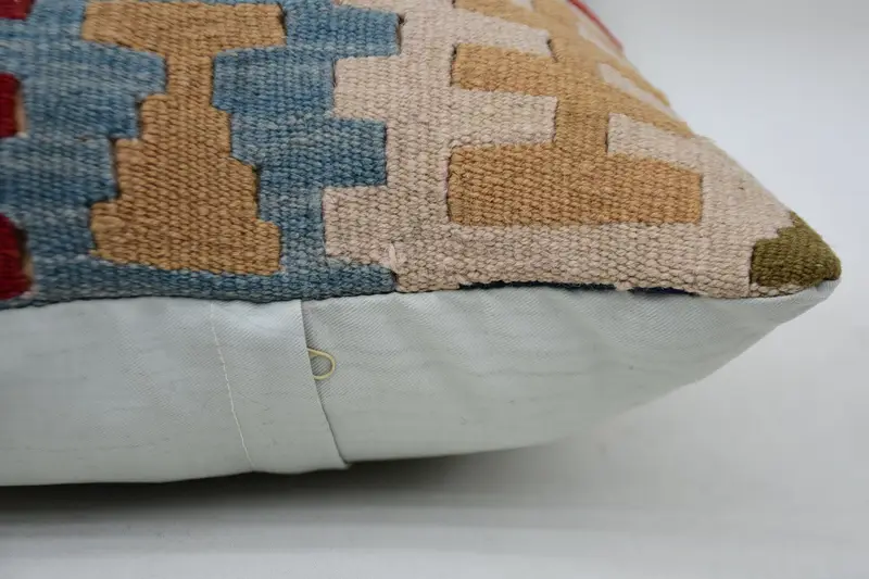 Antique Pillows, Vintage Kilim Throw Pillow, Office Chair Cushion, Handwoven Pillow Cover, 16x24 Blue Pillow, Kilim Cushion Sham, Cushion Cover - 5