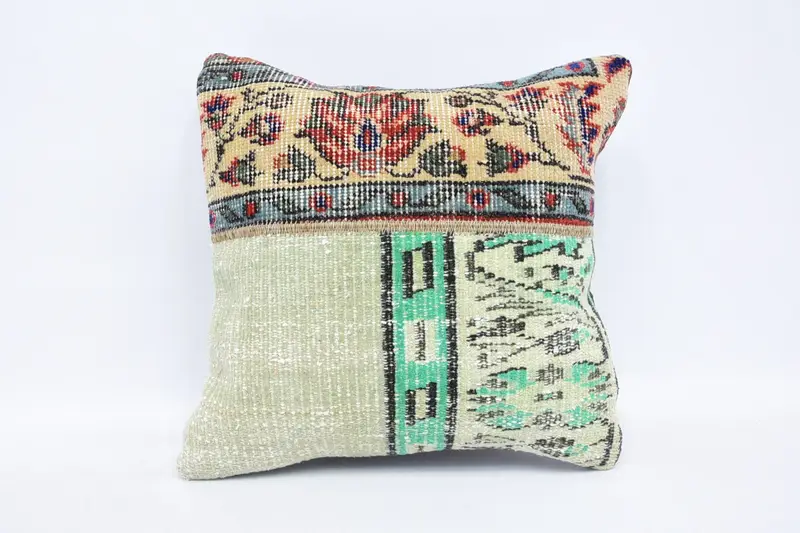 Toss Pillow, Vintage Kilim Pillow, Turkish Kilim Pillow, Customized Cushion Case, 16x16 Blue Pillow, Pillow for Couch, Cushion Cover - 1