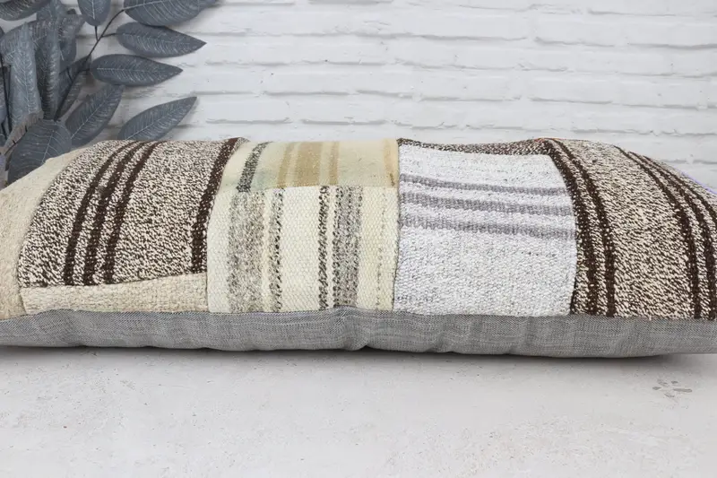 16x36 Beige Pillow Sham, Retro Throw Pillow Case, Turkish Pillow, Pillow Sham, Boho Pillow Sham Cover, Kilim Pillow, Knitted Cushion Case - 5