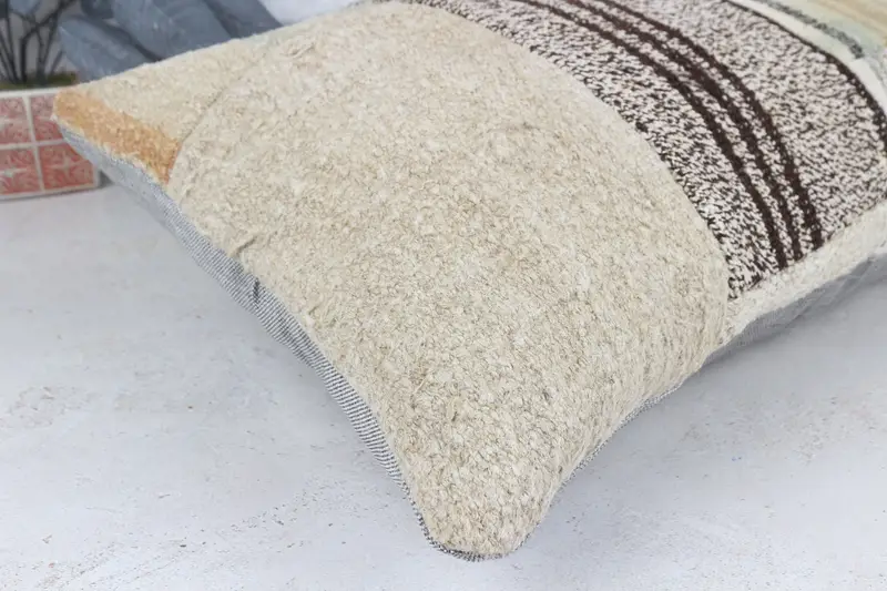 16x36 Beige Pillow Sham, Retro Throw Pillow Case, Turkish Pillow, Pillow Sham, Boho Pillow Sham Cover, Kilim Pillow, Knitted Cushion Case - 6