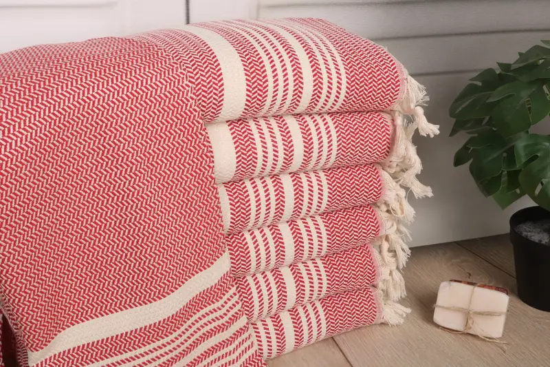 Striped Dish Towel Red Cotton, Custom Hand Towel, 18x40 Inches
