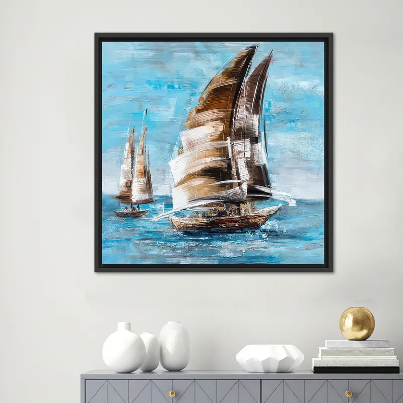 Lienzo moderno con paisaje marino costero - Impresión artística elegante para oficina