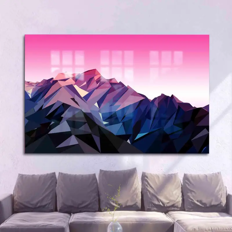 エレガントなプリント ガラス: 山の抽象的な夕日のピンクの空