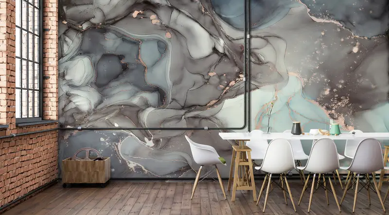 Elegante Tapete mit grauem Marmordruck: Zeitgenössisches Luxusdekor
